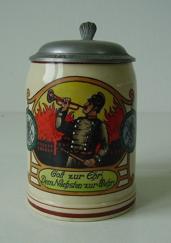 Antiker bierkrug feuerwehr - bierkrug,